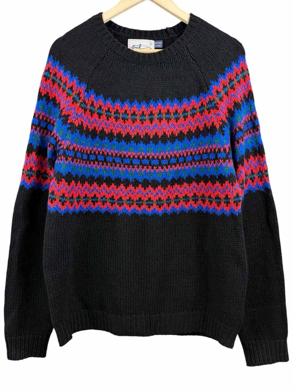 Vintage Topman 90s Y2K Fair Isle Knit Sweater Black Wool Blend Size Large